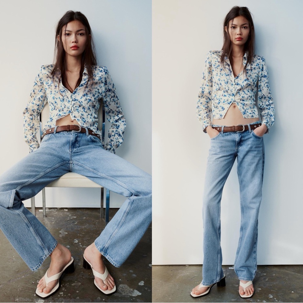 ZARA Fitted Printed Floral Button Front Shirt 2024